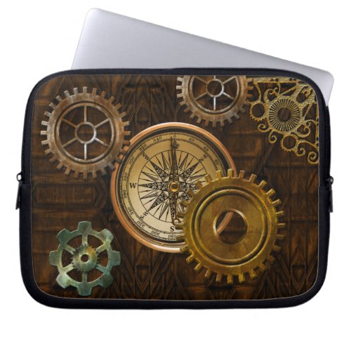 Steampunk Gears on Coppery_look Geometric Design Laptop Sleeve