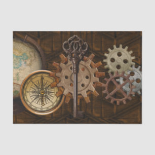 Steampunk Gears on Coppery-look Geometric Design Tissue Paper