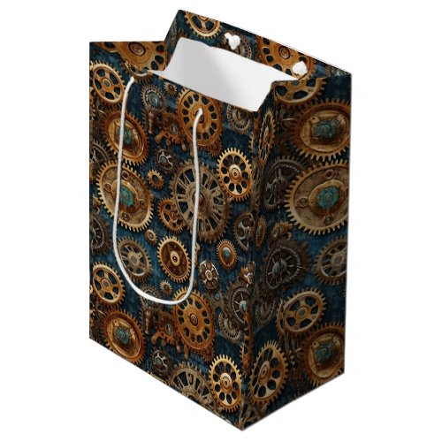 Steampunk gears pattern medium gift bag