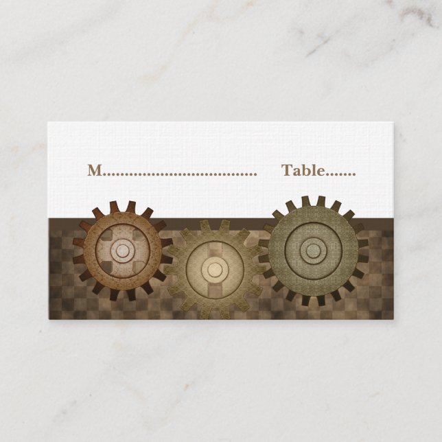 Steampunk Gears Place Card, Brown Card (Front)