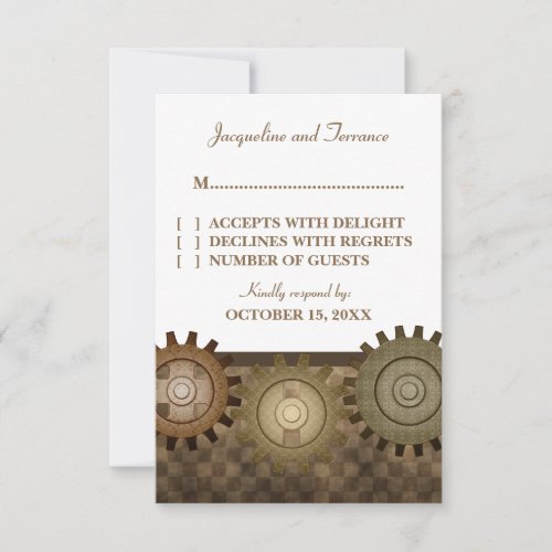 Steampunk Gears RSVP Card, Brown