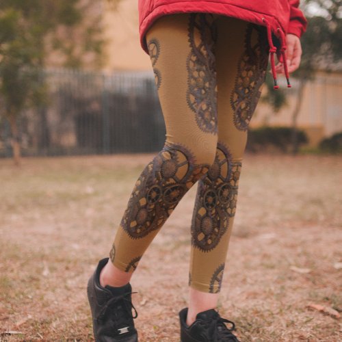 Steampunk Gears Rusty Vintage Industrial Leggings