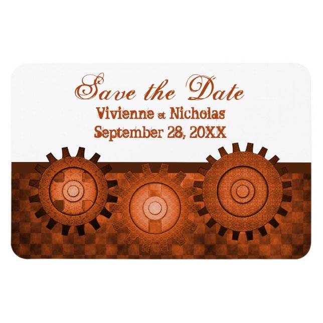 Steampunk Gears Save the Date Flexi Magnet, Orange Magnet (Horizontal)