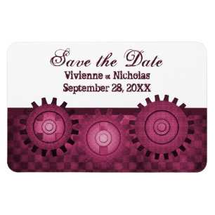 Steampunk Gears Save the Date Flexi Magnet, Pink Magnet