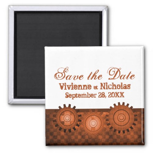 Steampunk Gears Save the Date Magnet Orange Magnet