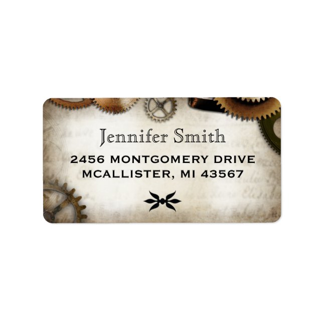 Steampunk Gears script address label (Front)