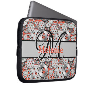 Steampunk Gears Silver Orange Mechanic Engineering Laptop Sleeve