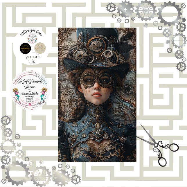 Steampunk Gears Teal Girl Decoupage  Tissue Paper (Creator Uploaded)