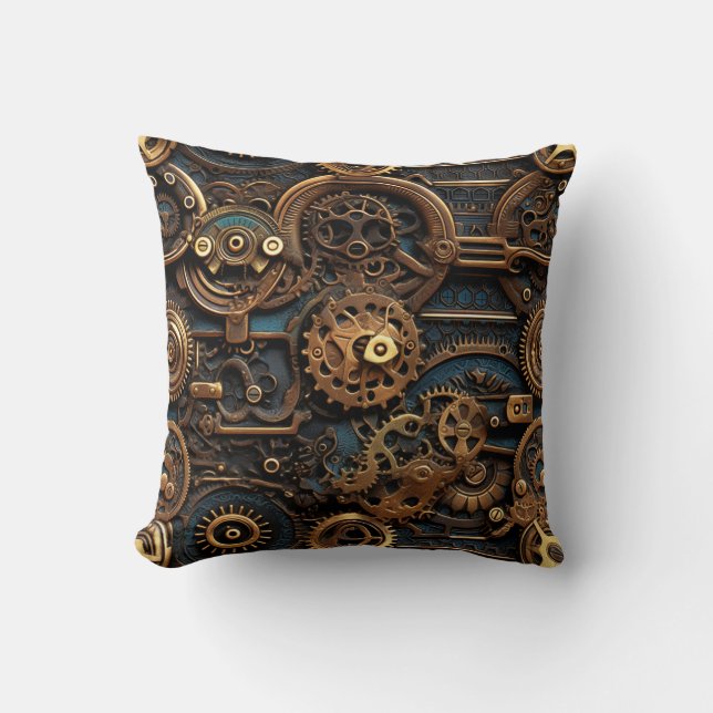 Steampunk Gears Throw Pillow (Front)