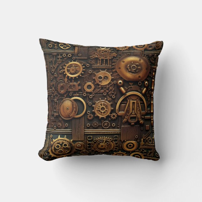 Steampunk Gears Throw Pillow (Front)