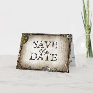 Steampunk Gears Victorian Save the Date Card