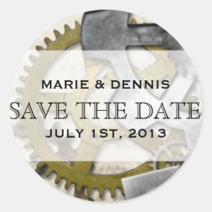 Steampunk Gears Victorian Save the Date Stickers