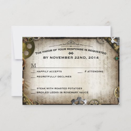 Steampunk Gears Victorian Wedding RSVP Response