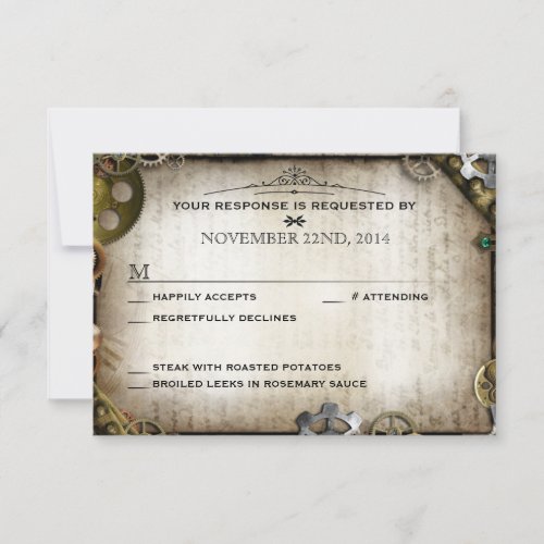 Steampunk Gears Victorian Wedding RSVP Response