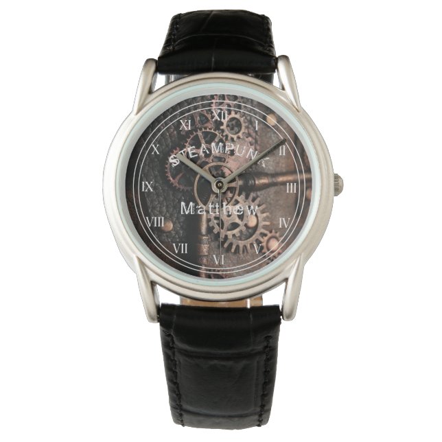 Steampunk Gears Vintage Personalized Watch (Front)
