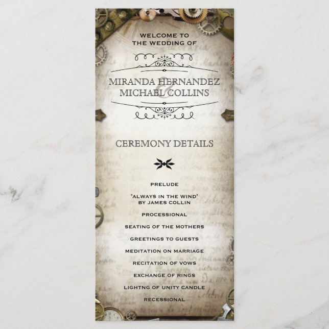 Steampunk Gears Wedding Programs Personlaized (Front)