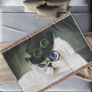 Steampunk Gentleman Cat Monocle Persian Siamese Throw Blanket