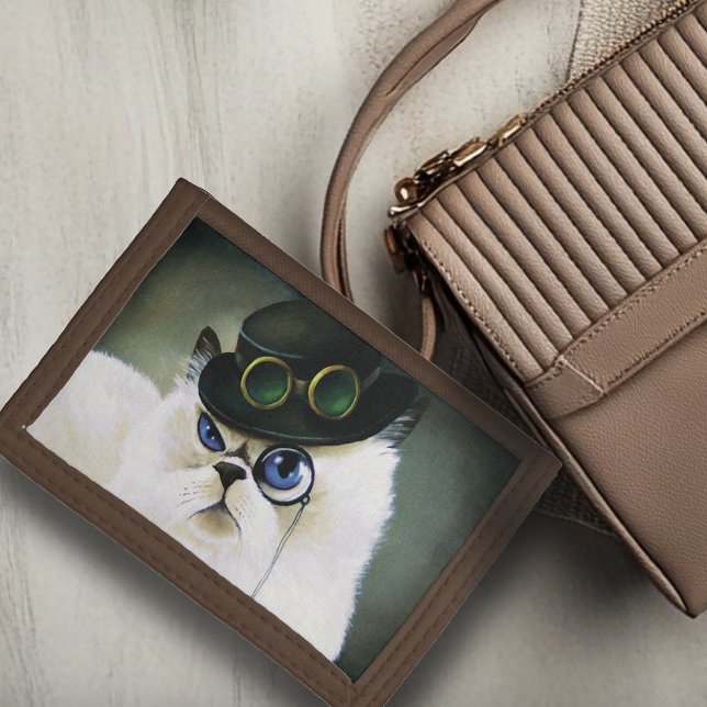 Steampunk Gentleman Cat Monocle Persian Siamese Trifold Wallet (Creator Uploaded)
