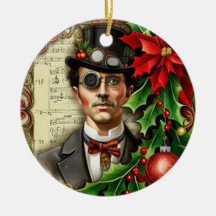 Steampunk Gentleman Christmas Ceramic Ornament