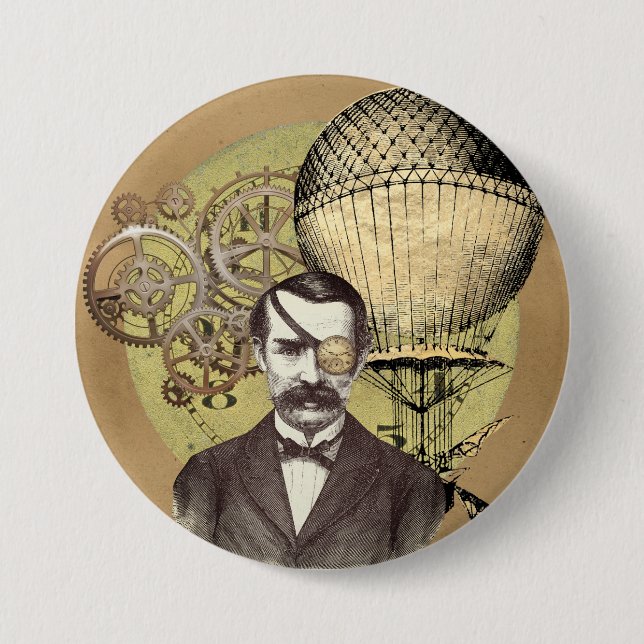 Steampunk Gentleman Collage  Button (Front)