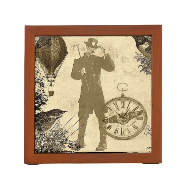 Steampunk Gentleman Collage Desk Organizer (Back)