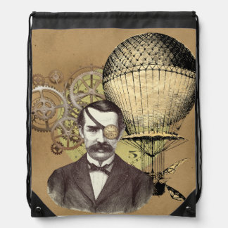 Steampunk Gentleman Collage Drawstring Bag