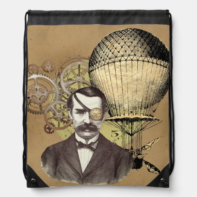 Steampunk Gentleman Collage Drawstring Bag (Front)