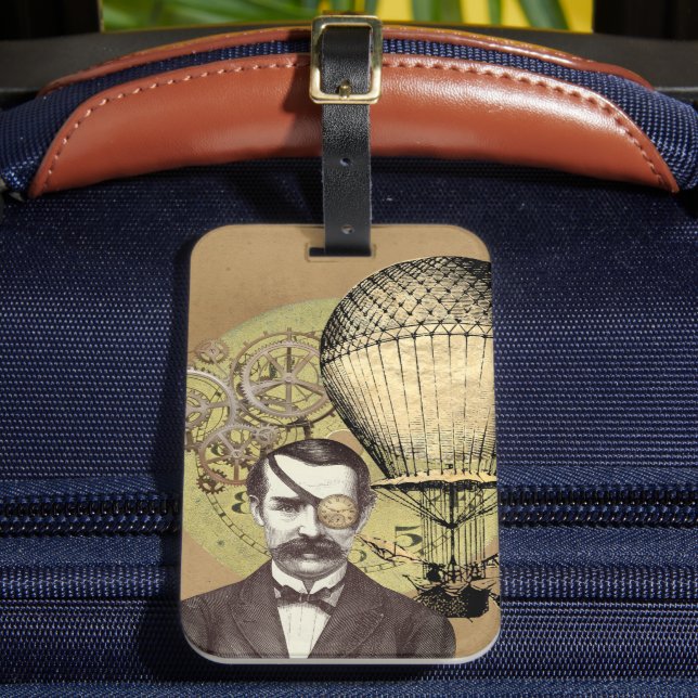 Steampunk Gentleman Collage  Luggage Tag (Front Insitu 2)