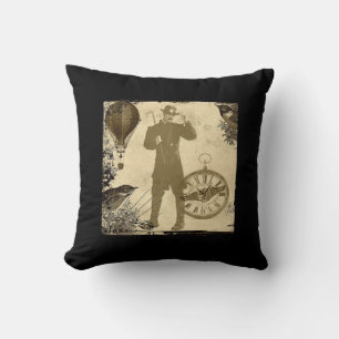 Steampunk Gentleman Collage Throw Pillow