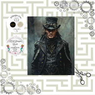 Steampunk Gentleman in Black Decoupage Tissue Paper