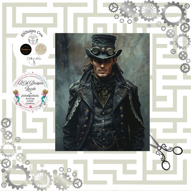 Steampunk Gentleman in Black Decoupage  Tissue Paper (Creator Uploaded)