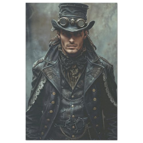 Steampunk Gentleman in Black Decoupage  Tissue Paper