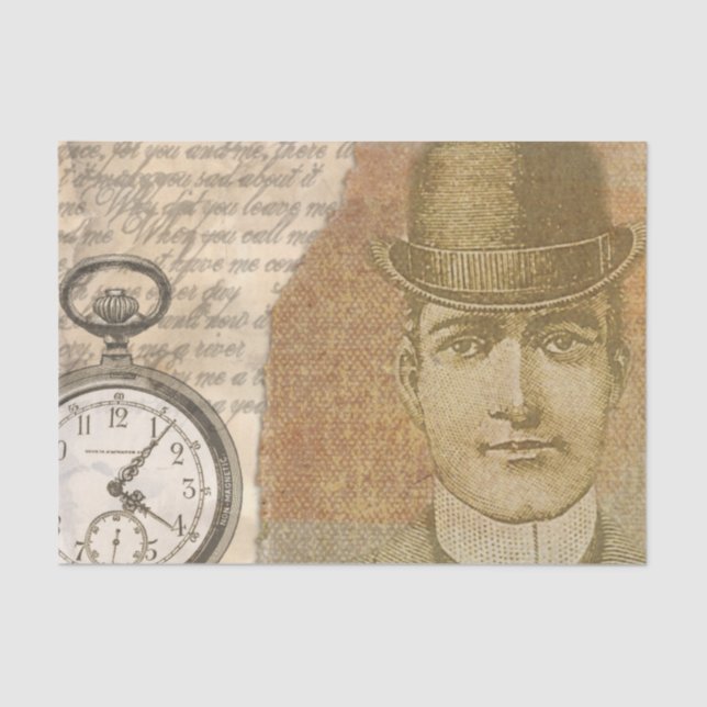 Steampunk Gentleman Pocket Watch Tissue Paper (Front)