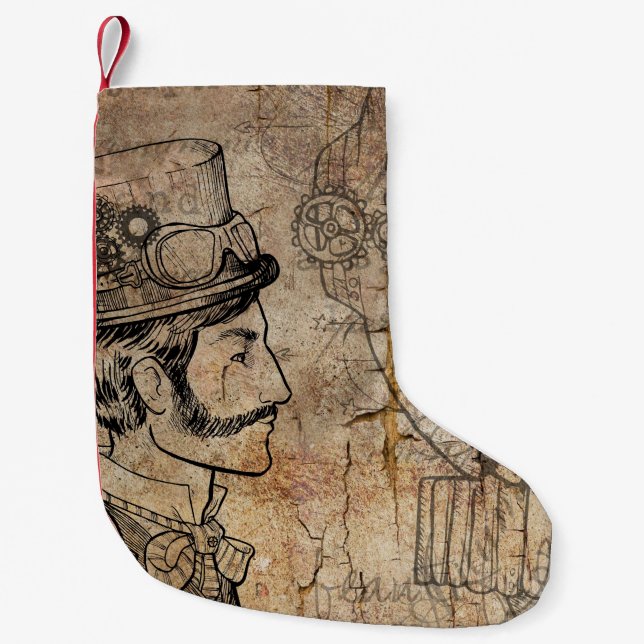 Steampunk Gentleman Retro Gears Small Christmas Stocking (Front)