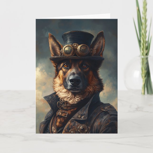 Steampunk German Shepherd Dog in Top Hat Card (Front)