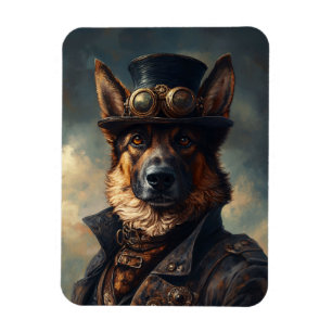 Steampunk German Shepherd Dog in Top Hat Flexible Magnet