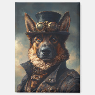 Steampunk German Shepherd Dog in Top Hat Magnet
