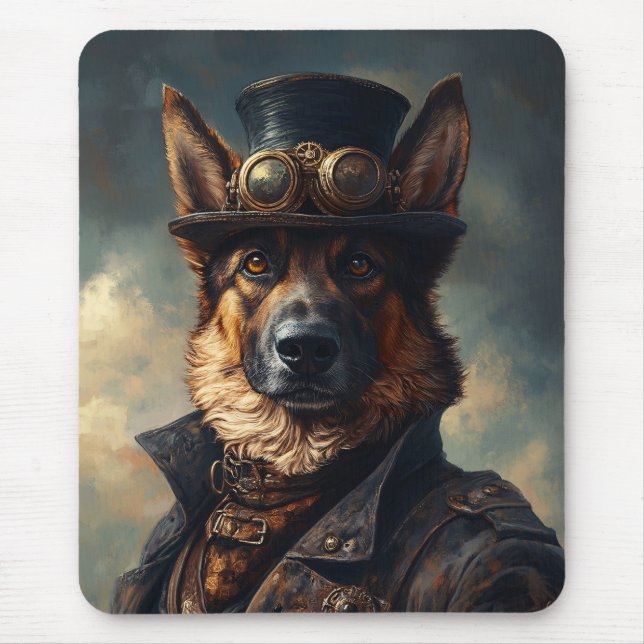 Steampunk German Shepherd Dog in Top Hat Mouse Pad (Front)