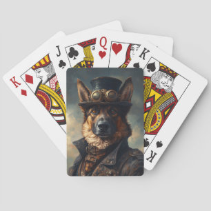 Steampunk German Shepherd Dog in Top Hat Poker Cards
