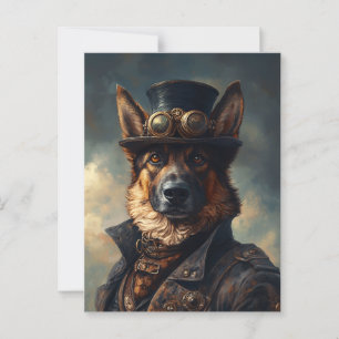 Steampunk German Shepherd Dog in Top Hat Postcard