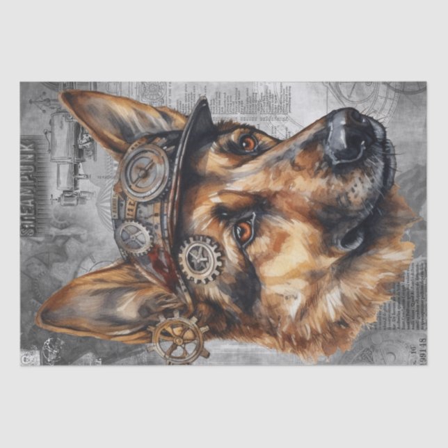 Steampunk German Shepherd Dog Tissue Paper (Front)