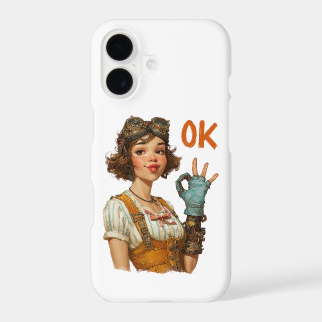 Steampunk Girl Confident OK Gesture iPhone Case (Back)