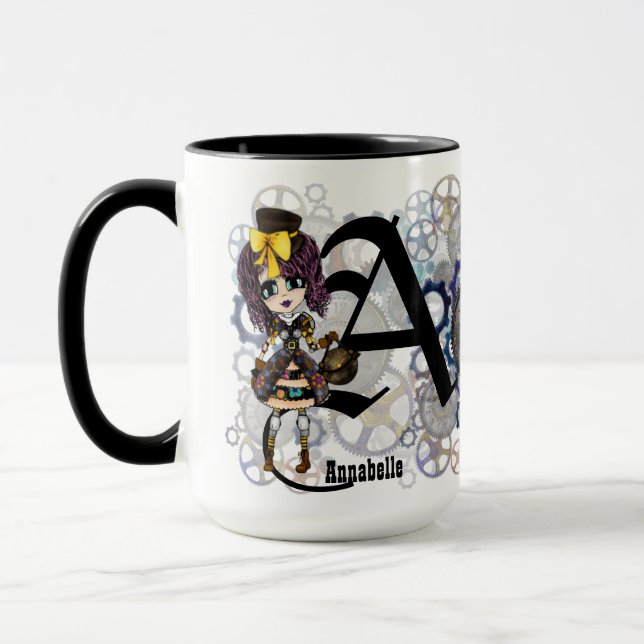 Steampunk Girl Cosplay Fan Named Gift art by LeahG Mug (Left)