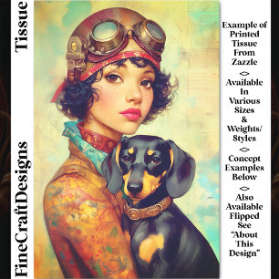 Steampunk Girl & Dachshund Dog DH6RF Decoupage Tissue Paper