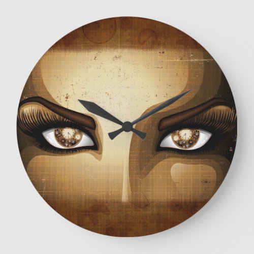 Steampunk Girl Eyes buttons Large Clock