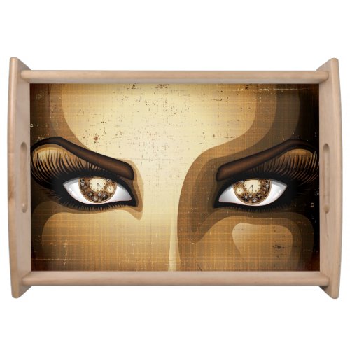 Steampunk Girl Eyes buttons Serving Tray