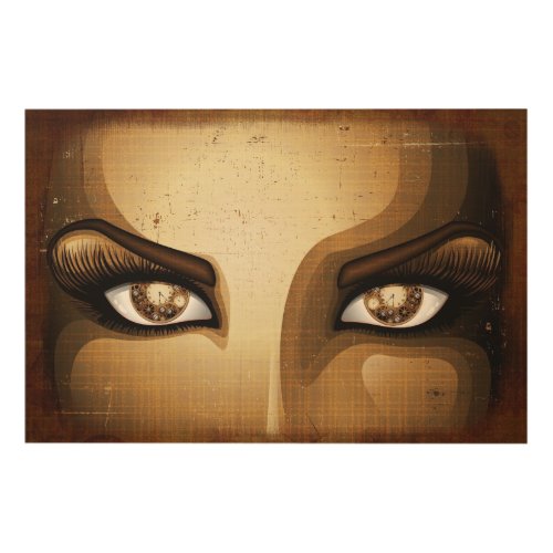 Steampunk Girl Eyes buttons Wood Wall Art