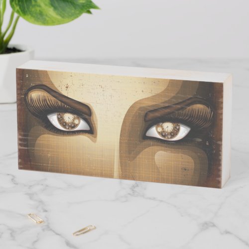 Steampunk Girl Eyes buttons Wooden Box Sign