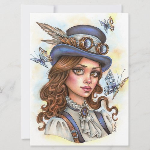 Steampunk Girl Fantasy Female Magician Art Card