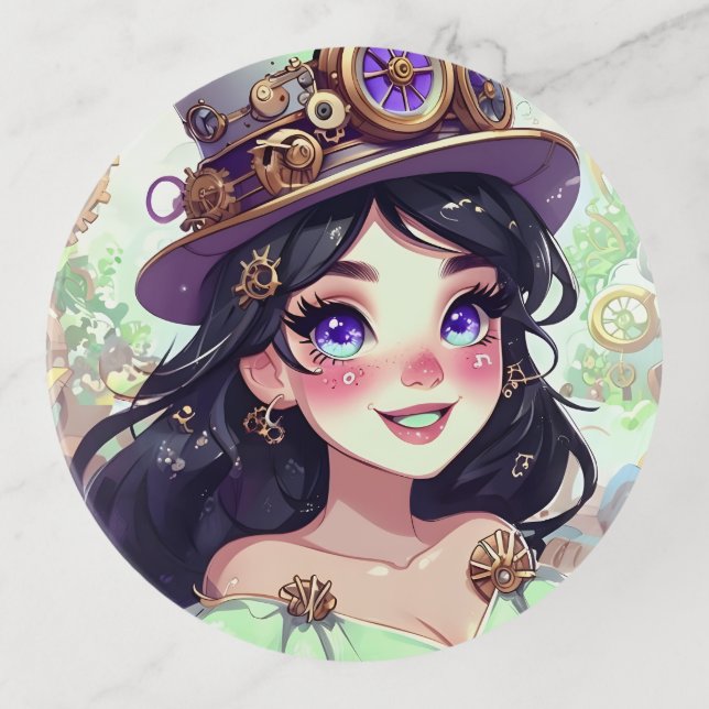 Steampunk Girl Trinket Tray (Front)